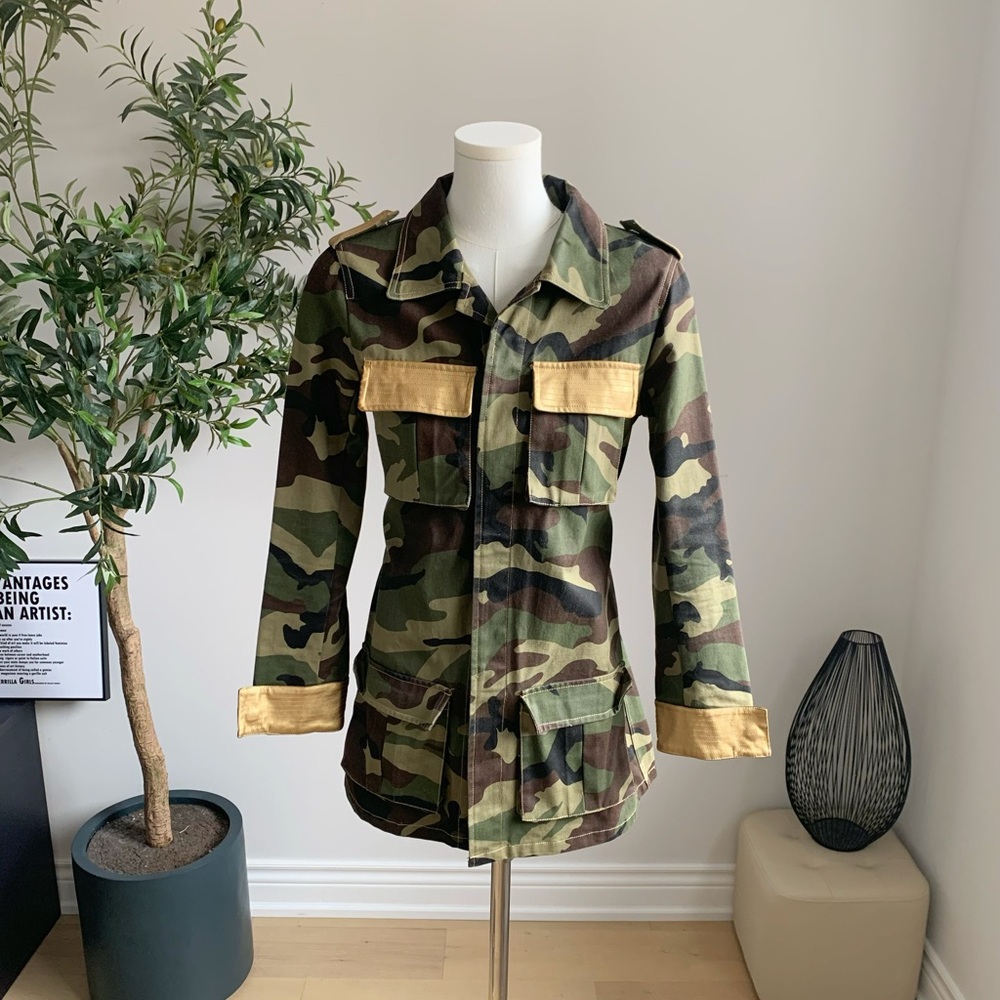 Camouflage Belted Military Jacket Slim Fit Size S